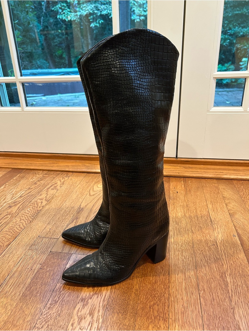 SCHUTZ Analeah Croc-Embossed Knee-High Boots